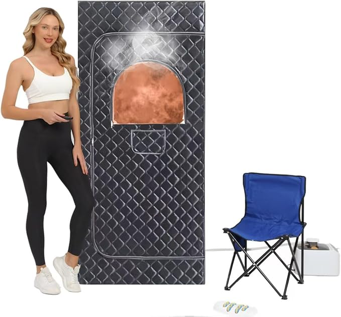 Sauna Box,Foldable Portable Sauna for Home Outdoor,Cold Resistant Warm Fabric Portable steam 3L,1200W Steamer,Remote Control,Chair, for Warmth as Well,Keep fit,Steam Heating Box. (Black/Grey)