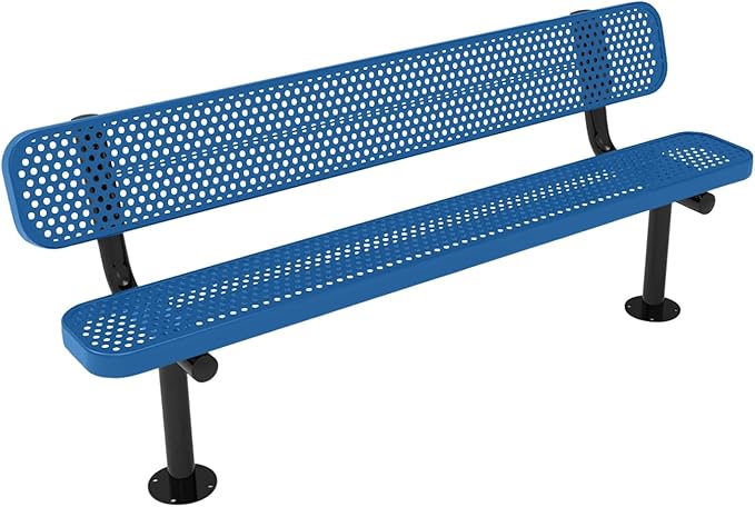 COATEDOUTDOORFURNITURE Coated Outdoor Furniture Heavy-Duty Outdoor Bench Thermoplastic Coated, Punched Steel, Commercial-Grade Seating, Made in America (Surface with Back, 6 Ft, Textured Light Blue)