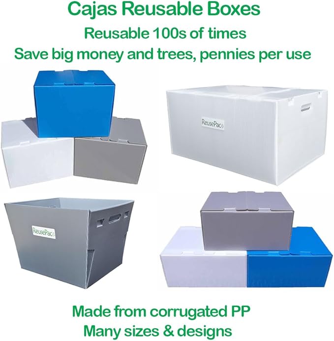 Reusable Foldable Box Corrugated PP Lightweight, Storage Moving Mailing, Heavy Duty Stackable, Tape Free Self-Locking Lid, Handles for Business Home X-Large (6 Pack Sky Blue 24x16x12 in)