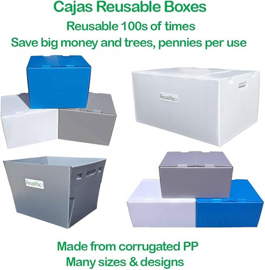 Foldable Box Corrugated PP Lightweight, Storage Moving Mailing, Heavy Duty Stackable, Tape Free Self-Locking Lid, Handles for Business Home In/Outdoors (6 Pack Sky Blue 16x12x10 in)