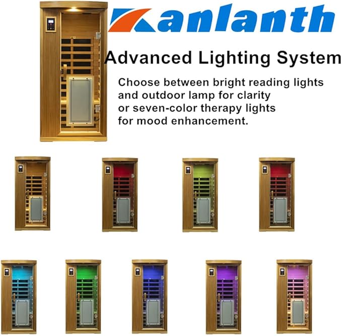Far Infrared Sauna Room 1-2 Person Infrared Home Saunas, 8 Low EMF Heating Panels, 1510 Watts Red Cedar Wood Sauna with Door Heating Panel, LCD Display-Control, Blue-tooth Audio, Outdoor Lamp