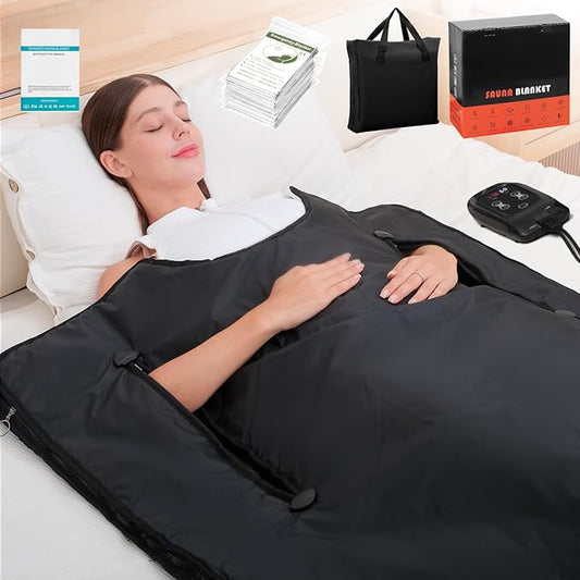 Infrared Sauna Blanket for Home: Extra Large Portable Design for Full Body Detox & Relaxation - Far Infrared Heating Adjustable 86-176℉ & 20-60 Min Timer 74.8 x 35.5Inch