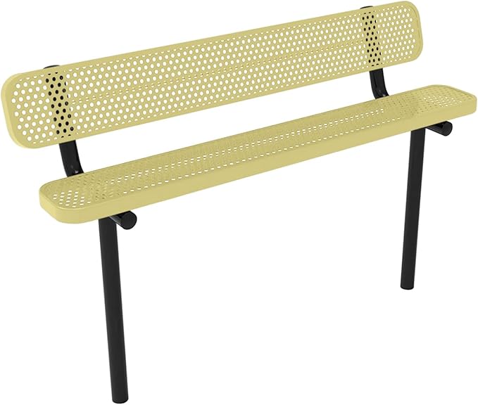 COATEDOUTDOORFURNITURE Coated Outdoor Furniture Heavy-Duty Outdoor Bench Thermoplastic Coated, Punched Steel, Commercial-Grade Seating, Made in America (Inground with Back, 6 Ft, Textured Sandstone)