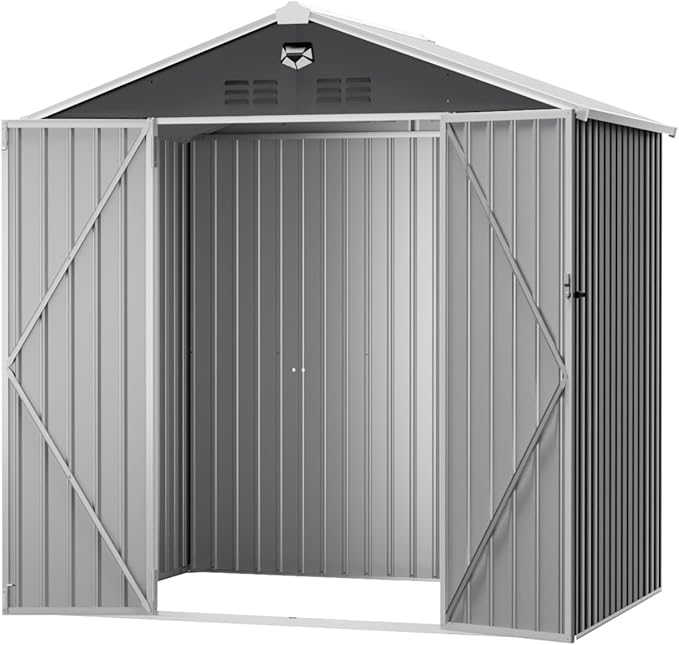 8x6 FT Outdoor Storage Shed, Metal Sheds & Outdoor Storage, Waterproof Sheds with Lockable Doors for Backyard (No Window)