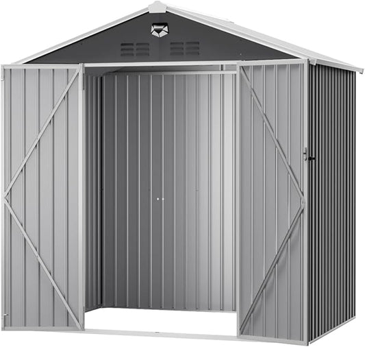 8x6 FT Outdoor Storage Shed, Metal Sheds & Outdoor Storage, Waterproof Sheds with Lockable Doors for Backyard (No Window)
