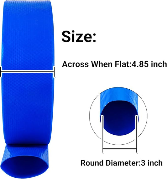 3" x 25 FT Pool Backwash Hose, Blue Heavy Duty Reinforced PVC Lay Flat Water Discharge Hose for Swimming Pool Filter Pump,with 2 Clamp