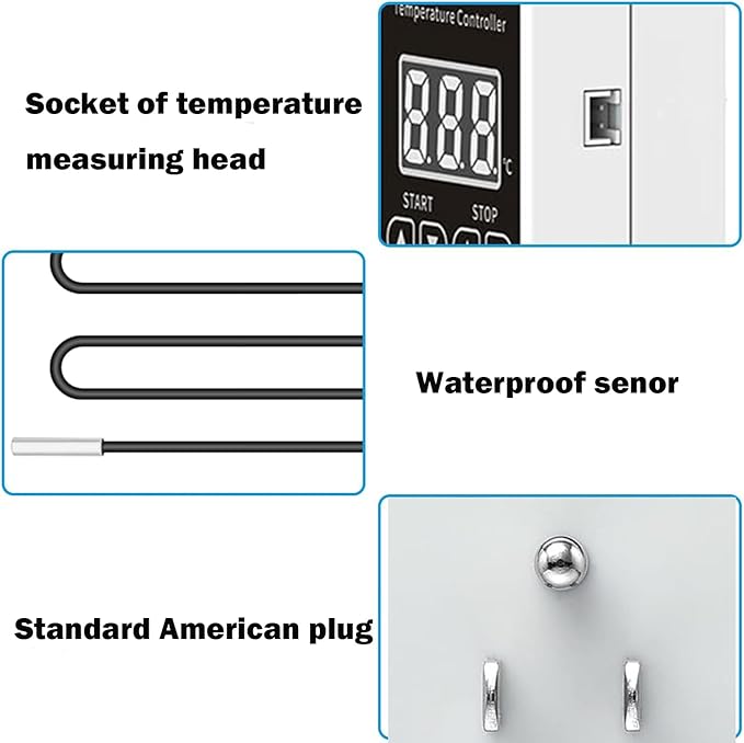 Digital Thermostat Plug Socket, Only Celsius Display LCD Screen Temperature Controller with Waterproof Sensor Probe, Heating Cooling Temperature Switch Outlet for Reptile Greenhouse Terrarium