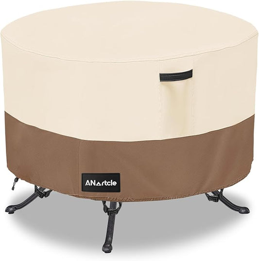 Round Patio Table Cover 36"DIA x 23"H, 100% Waterproof, Heavy Duty, Beige&Brown