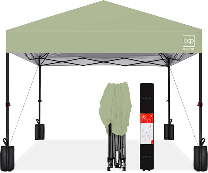 Best Choice Products 8x8ft 1-Person Setup Pop Up Canopy Tent Instant Portable Shelter w/ 1-Button Push, Case, 4 Weight Bags - Sage Green