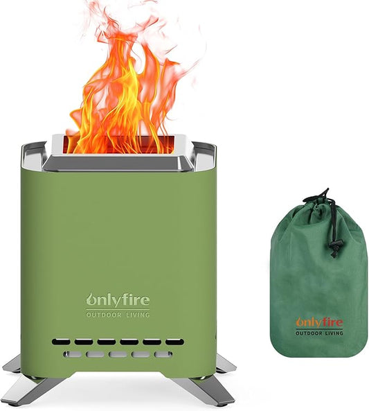 ONLYFIRE OUTDOOR LIVING 2-in-1 Smokeless Fire Pit with Pot Bracket & Carry Bag, Portable Camping Stove, Wood Burning Mini Tabletop Fireplace for Patio Backyard RV Tailgating, Green 7.8", #FP051