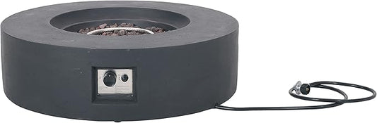 Lightweight Concrete Outdoor Circular Fire Pit, Add Warmth and Ambience to Parties On Patio Deck Garden, Dark Gray 50,000 BTU (Tank Cover not Included)