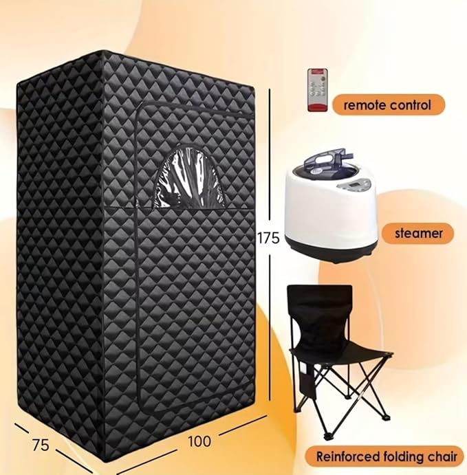 Portable Steam Sauna Tent with 1200W 3L Steamer, Remote Control, Folding Chair, Black, 175cm Height, 9-Level Temp Control