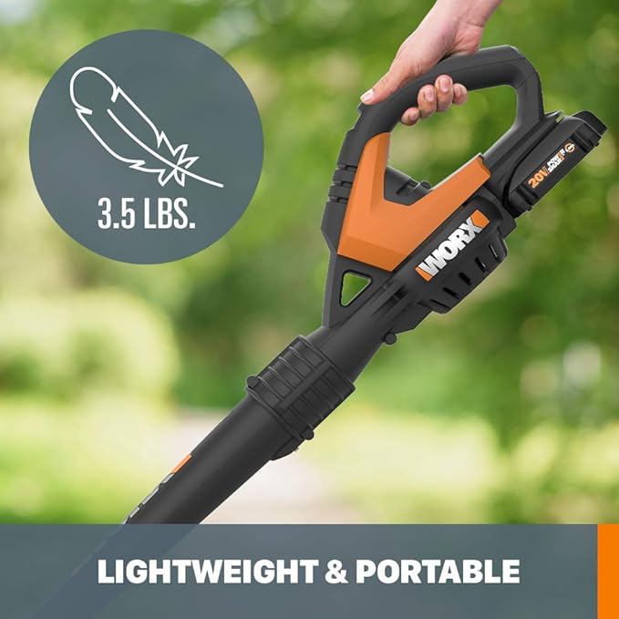 WORX Cordless Leaf Blower, Electric Blowers for Lawn Care with 120 MPH & 2.7 LBS, Long Nozzle Design for Narrow Spaces with Cleaning Attachments, Battery & Charger Not Included, WG545.9