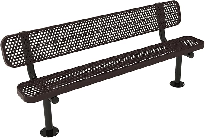 COATEDOUTDOORFURNITURE Coated Outdoor Furniture Heavy-Duty Outdoor Bench Thermoplastic Coated, Punched Steel, Commercial-Grade Seating, Made in America (Surface with Back, 6 Ft, Brown)