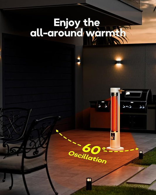 Patio Heater for Outdoor Use, 32.1" 1500W Electric Space Heater Indoor, 60-Degree Oscillating Portable Infrared Heater, with Timer, Remote, for Patio, Gazebo, White