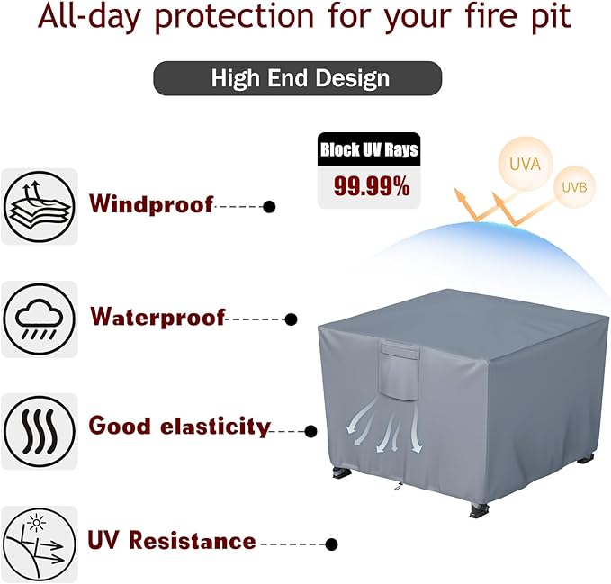 Chinchilla Heavy Duty 32 Inch Square Fire Pit Cover - 100% Waterproof & Weatherproof, Durable All-Season Protection for 29/30/31/32 Inch Propane Fire Pits and Tables