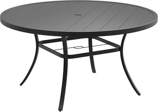 DIFY Patio Round Dining Table, 53" All Weather Round Outdoor Table with 1.57" Umbrella Hole for 8 Person, Perfect for Yard, Balcony and Lawn, Black Tabletop
