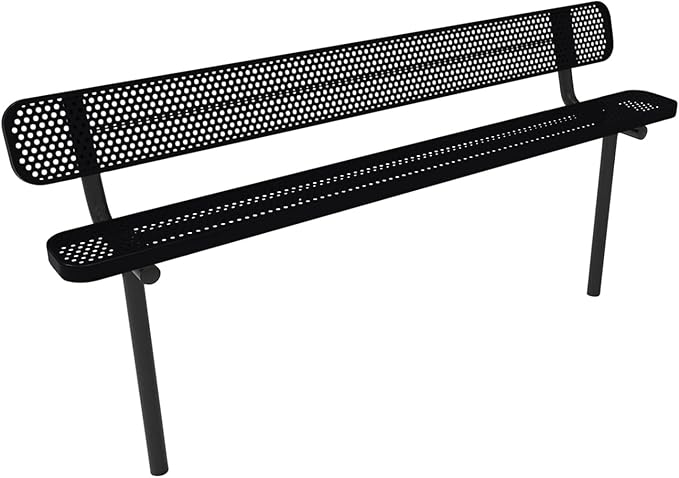 COATEDOUTDOORFURNITURE Coated Outdoor Furniture Heavy-Duty Outdoor Bench Thermoplastic Coated, Punched Steel, Commercial-Grade Seating, Made in America (Inground with Back, 8 Ft, Black)