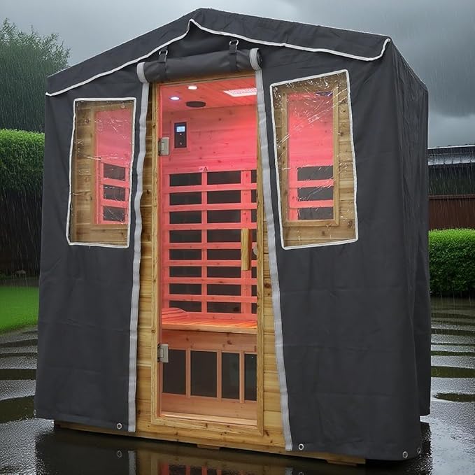 Protective Cover for 1-Person Outdoor Sauna - 3-Layer Oxford Cloth, Hook & Loop Roll-Up Door, Temp Retention & Dustproof - (Only Fits 45.7*39.4*79.5 In & Smaller Outdoor Hillside Roof Saunas )