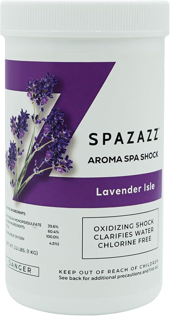 Spazazz Aroma Scented Non Chlorine Spa Shock for Hot Tubs Chlorine Free Oxidizer Treatment. Water Clarifier with Potassium Monopersulfate - Professional Grade- Lavender Isle 2.2lb