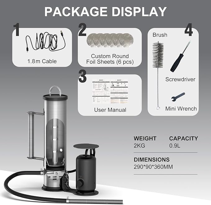 LAZYFOX Smoke Generator for Pellet, Portable Cordless Electric Outdoor Smoker Tube, Wood chips or mix, Hot or Cold Smoking Backyard BBQ, Fit Any Grill or Smoke (Silver black)