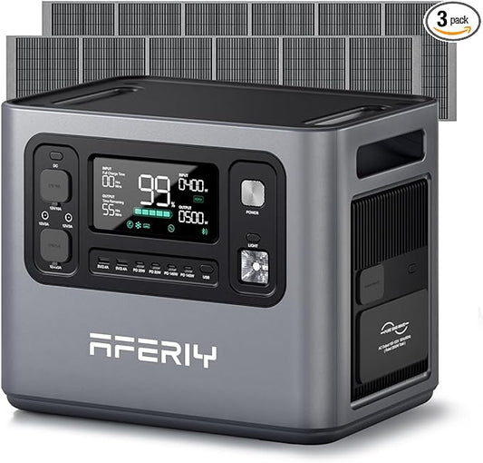 AFERIY 2800W Portable Power Station,P280 with 2pcs 400W Solar Panel,120V 2048Wh LiFePO4 Battery Backup,Solar Generator for Home Use,Outdoor Camping,Power Outage,Camping,RV,Emergencies