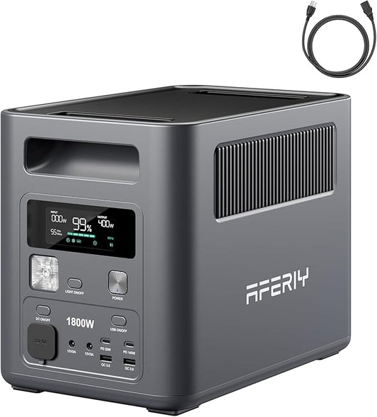 AFERIY Portable Power Station, 1024Wh LiFePO4 Solar Generator, 1800W AC Output, Compact & Lightweight Design, Fast Recharge for Home, Camping, RV, Outdoor Emergencies (Solar Panel Optional)