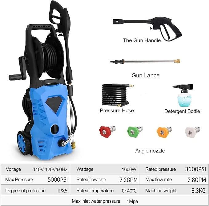 Imdot 5000PSI Eectric Pressure Washer 2025 2.8GPM High Power Washer with 4 Pressure Nozzle and Soap Bottle for Home, Car Washing, Fence Cleaning, Patio (Navy Blue)