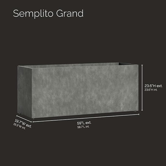 Semplito Grand Rectangular Planter – Grey Stone Finish – Fiberglass Indoor/Outdoor, Weather-Resistant XL Planter (59" L x 19.7" W x 23.6" H Exterior, 58.7" L x 19.3" W Interior)