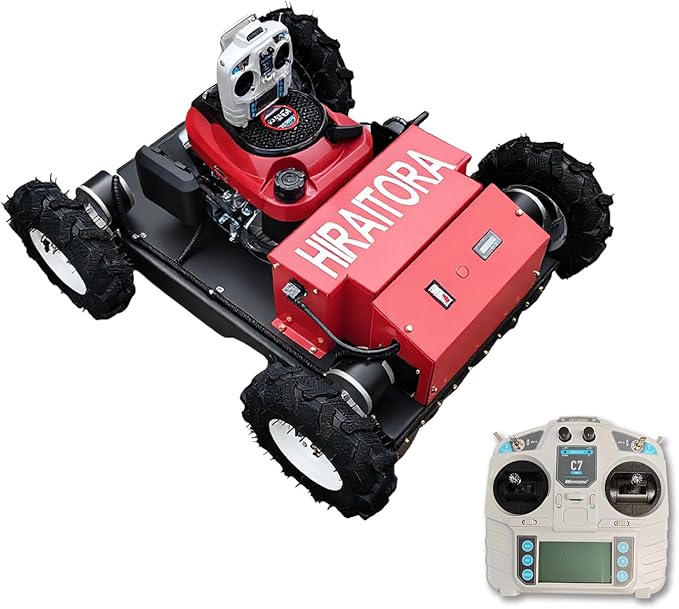 Remote Control Lawn Mower, Basic Edition – 7.5HP Gas Engine, 30° Hill Climbing, 4WD Compact All-Terrain Grass Cutter for Farm & Orchard (Crawler Track Version)