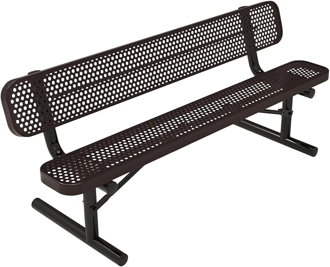 COATEDOUTDOORFURNITURE Coated Outdoor Furniture Heavy-Duty Portable Outdoor Bench Thermoplastic Coated, Punched Steel, Commercial-Grade Seating, Made in America (Portable with Back, 6 Ft, Brown)