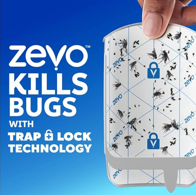 Zevo Flying Insect Trap Refill Cartridge | 4 Replacement Cartridges for Zevo Plug-in Trap | Fruit Fly, Gnat & Fly Capture | Odorless & Mess-Free