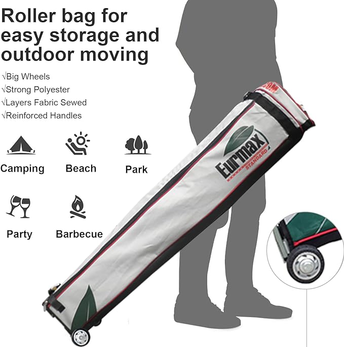 Eurmax USA Standard 10x10ft Patio Pop Up Canopy Tent for Outdoor Events Commercial Instant Canopies with Heavy Duty Roller Bag,Bonus 4 Canopy Sand Bags (Grey)