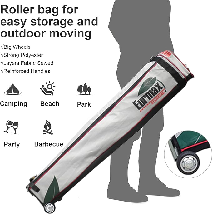 Eurmax USA Standard 10x10ft Patio Pop Up Canopy Tent for Outdoor Events Commercial Instant Canopies with Heavy Duty Roller Bag,Bonus 4 Canopy Sand Bags (Kelly Green)