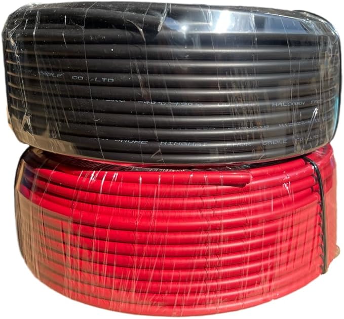 Solar Cable 50Ft 15M 10 awg Wire, 50FT Black + 50FT Red 10 Gauge Solar Extension Cable Wire with 4 Pairs Solar Connectors for RV, Photovoltaic Systems (50, Black red)
