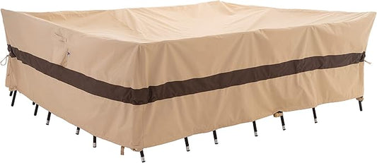 WJ-X3 Extra Large Patio Furniture Set Covers Waterproof, Outdoor Table Cover Heavy Duty, Lawn Sectional Set Cover Anti-Fading, High Wind Resistant, Anti-UV, 126W x 84D x 31H Inches, Beige & Coffee