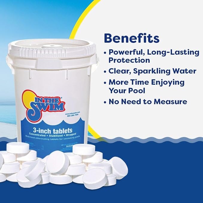 In The Swim Chlorine-Free Shock & Chlorine Tablets Bundle: 24 x 1 Pound Bags & 25 Pound Bucket of 3 Inch Stabilized Tablets