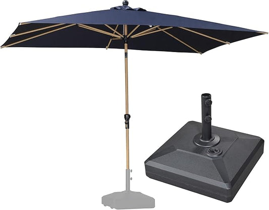 PURPLE LEAF 6' x 9' Patio Umbrella with Base Market Umbrella Rectangular Outdoor Umbrella with Push Button Tilt & Crank and 8 Ribs Aluminum Table Umbrella for Pool Backyard Beach, Navy Blue