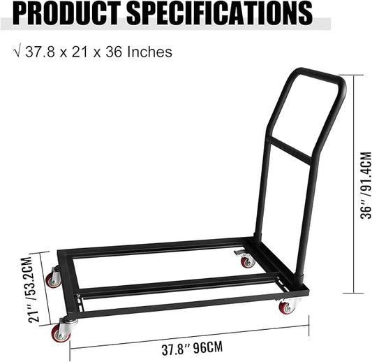 Folding Chairs Dolly, 2 Swivel Casters with Brakes, L-Shaped Steel Storage Cart Commercial & Home Kitchen Folding Chair Racks