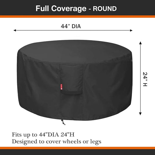 SheeChung Fire Pit Cover for Solo Stove Bonfire | Ranger Surround - Waterproof 600D Heavy Duty Round Patio Fire Table Bowl Cover Shelter Black (Round - 44”D x 24”H)-Fits 38-44 inch Firepit/Bowl