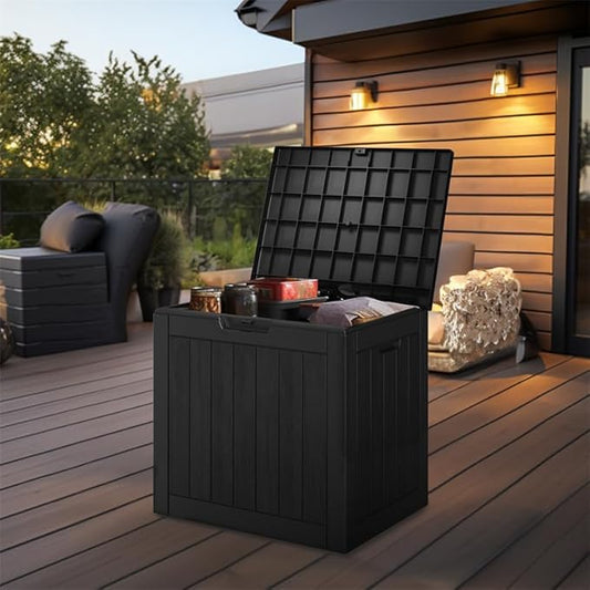 31 Gallon Deck Box Large Outdoor Storage for Patio Furniture,Outdoor Cushions,Garden Tools and Pool Supplies,Waterproof,Resin,Lockable(Black)