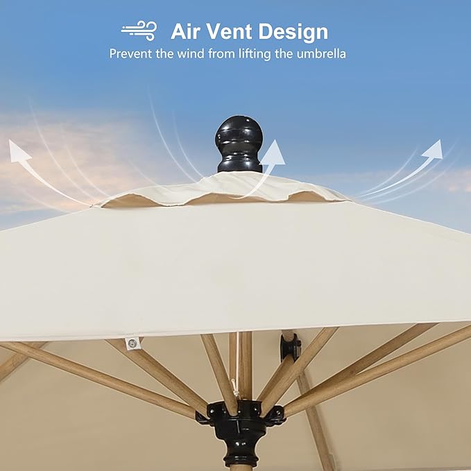 PURPLE LEAF 8' x 8' Square Outdoor Table Umbrella with Base Patio Umbrella Aluminum Market Umbrella with Push Button Tilt & Crank and 8 Ribs Outdoor Umbrella for Pool Backyard Beach, Beige