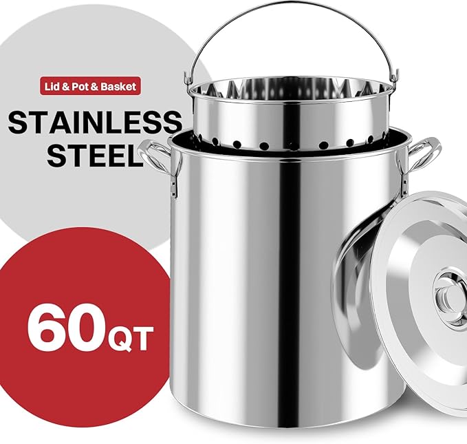 60QT Stainless Steel Crawfish Boiler | Seafood Boiling Kit | Cover & Skimmer Included | 110,000BTU Propane Jet Burner | 0-20 PSI CSA Certified Regulator | Crab Boil Pot for Outdoor Backyard Cooking