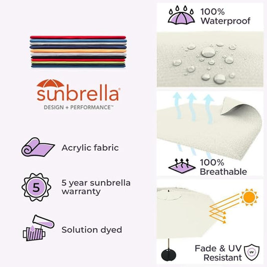 Midtown Umbrellas Push Pop Sunbrella Umbrella 8 Feet Outdoor Umbrella in Canvas Natural Fabric - Patio Umbrella, Backyard Umbrella, Garden Umbrella, Picnic Table Umbrella & Pool Umbrella - Black Pole