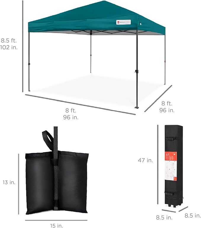 Best Choice Products 8x8ft 1-Person Setup Pop Up Canopy Tent Instant Portable Shelter w/ 1-Button Push, Case, 4 Weight Bags - Cerulean