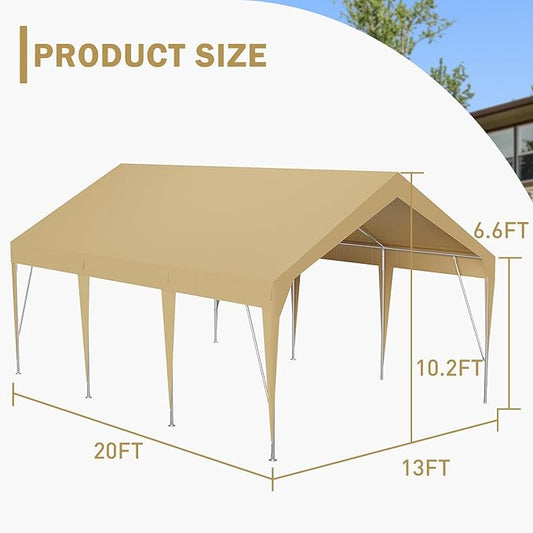 13 X 20FT Heavy Duty Carport, Portable Garage Shelter, Portable Car Tent Garage Waterproof UV-Resistant for Car, Truck