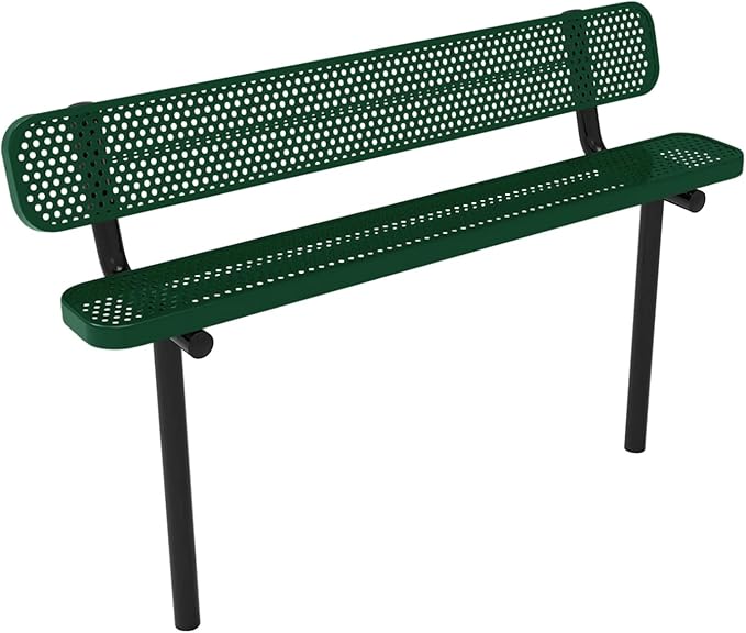 COATEDOUTDOORFURNITURE Coated Outdoor Furniture Heavy-Duty Outdoor Bench Thermoplastic Coated, Punched Steel, Commercial-Grade Seating, Made in America (Inground with Back, 6 Ft, Green)