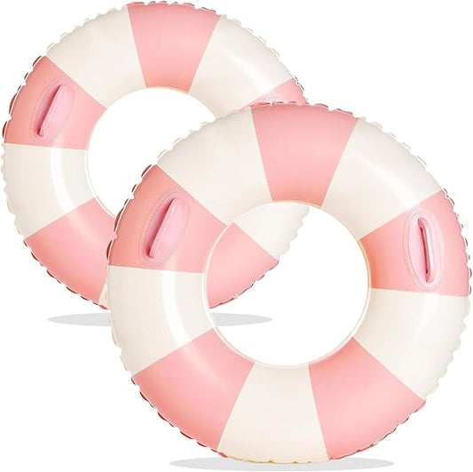 Set of 2 Inflatable Pool Floats for Adults 30" and 43"- Striped Floaties Pool Tubes Swim Rings with Handles Inflatable Pool Float for Swimming Pool Party Lake Beach Adults