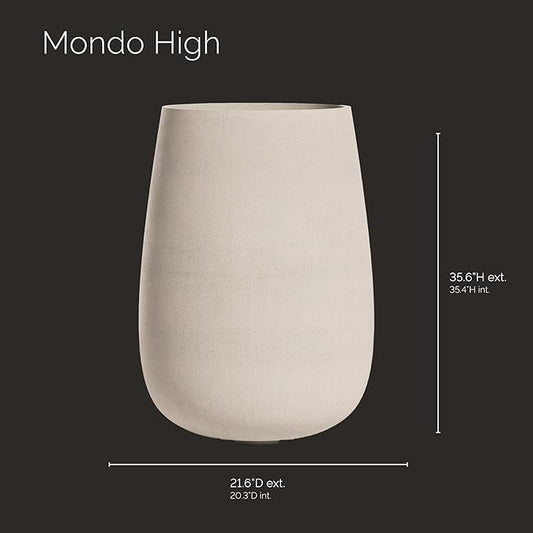Mondo High Tall Planter – Sand Stone Finish – Fiberglass Indoor/Outdoor and Weather-Resistant Round Planter (21.6" D x 35.6" H Exterior, 20.3" D x 35.4" H Interior)