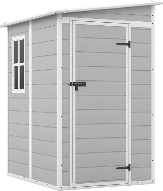 Patiowell 5x4 FT Outdoor Storage Shed, Resin Storage Shed with Floor & Lockable & Window Door for Patio Furniture, Garden Tools and Bicycle, Light Gray